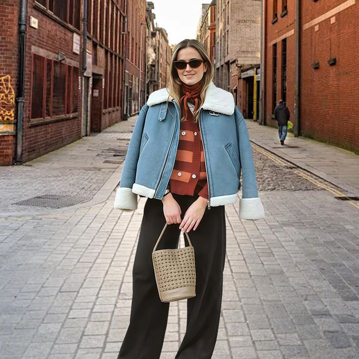 Damer modische Denimjacka med pälskrage och oversized snitt Mirla-Eva Jonsson