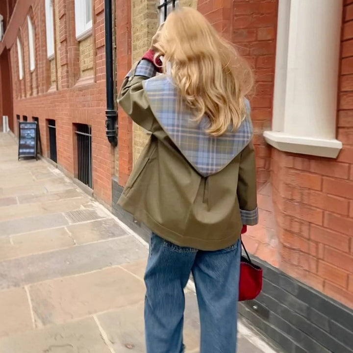 Damer modische Oversized Jacka med rutigt krage Mirla-Eva Jonsson
