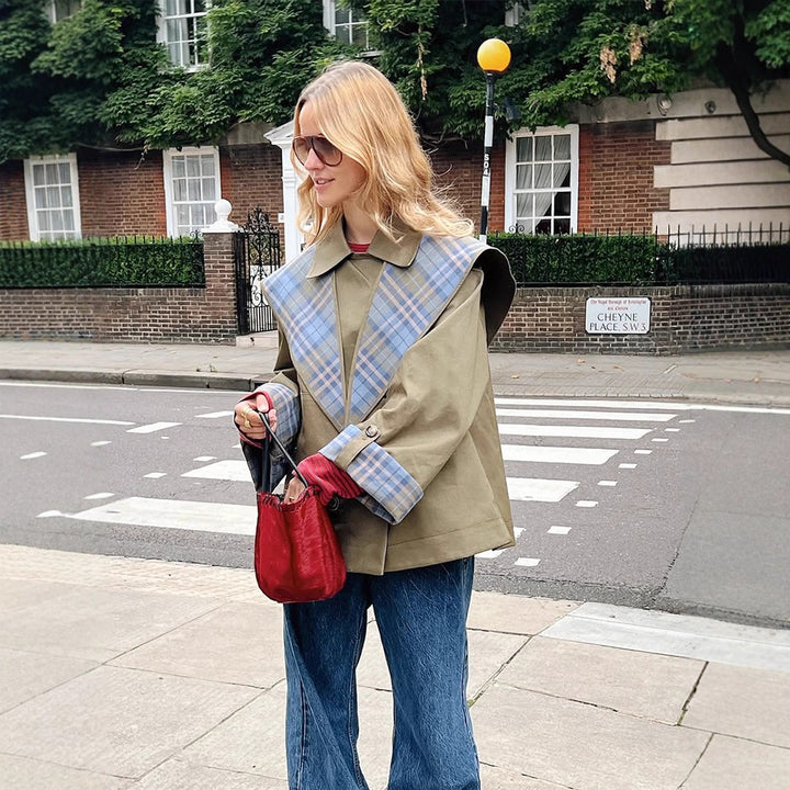 Damer modische Oversized Jacka med rutigt krage Mirla-Eva Jonsson