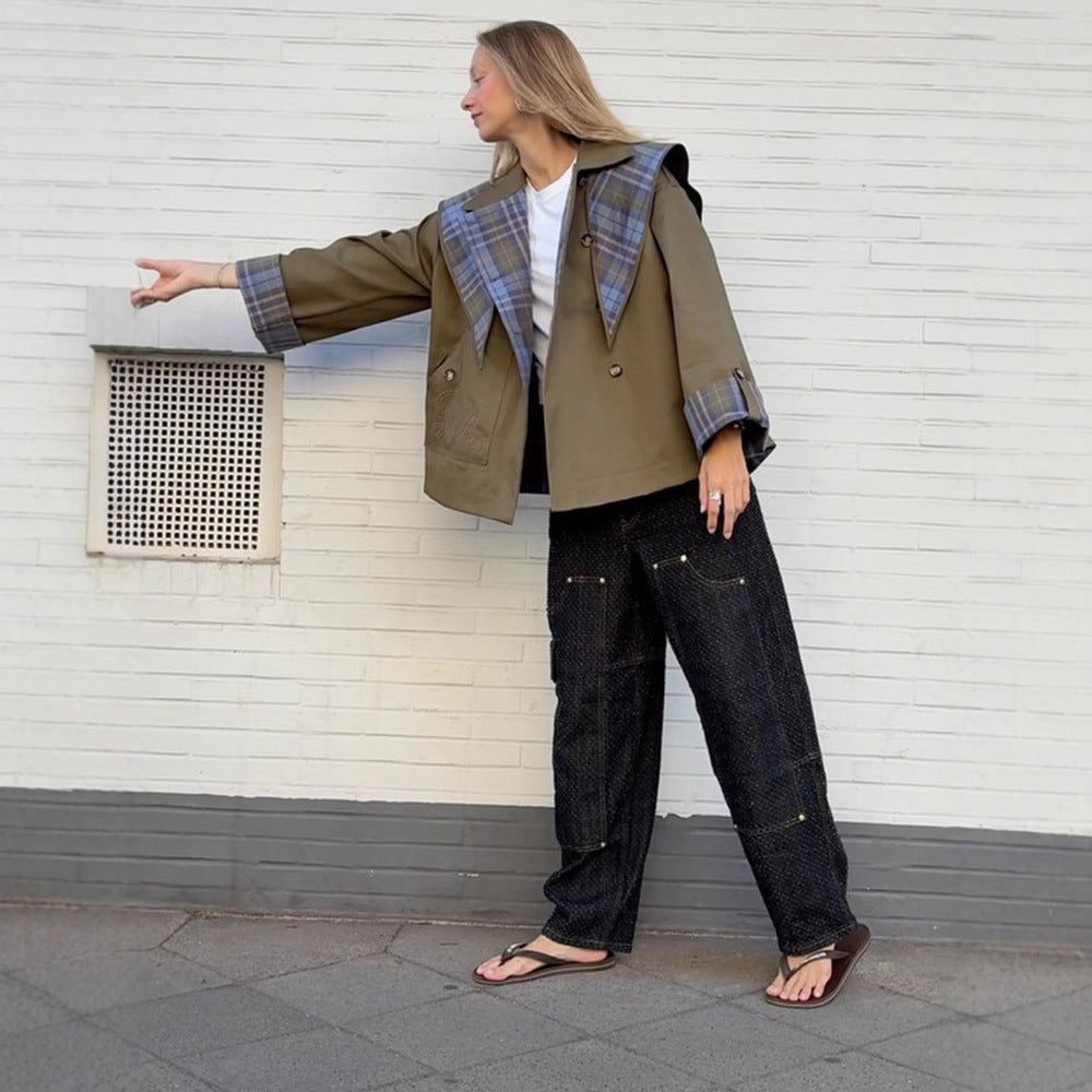 Damer modische Oversized Jacka med rutigt krage Mirla-Eva Jonsson