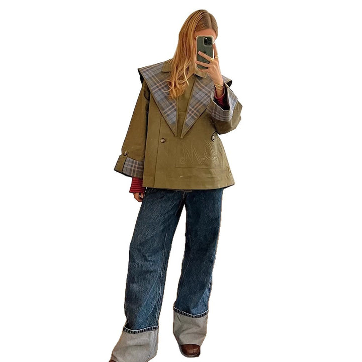 Damer modische Oversized Jacka med rutigt krage Mirla-Eva Jonsson