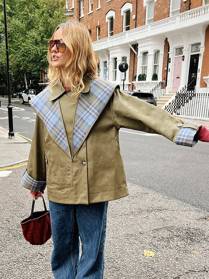 Damer modische Oversized Jacka med rutigt krage Mirla-Eva Jonsson