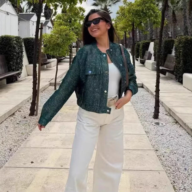 Damer modische kort skuren Denimjacka Mirla-Eva Jonsson