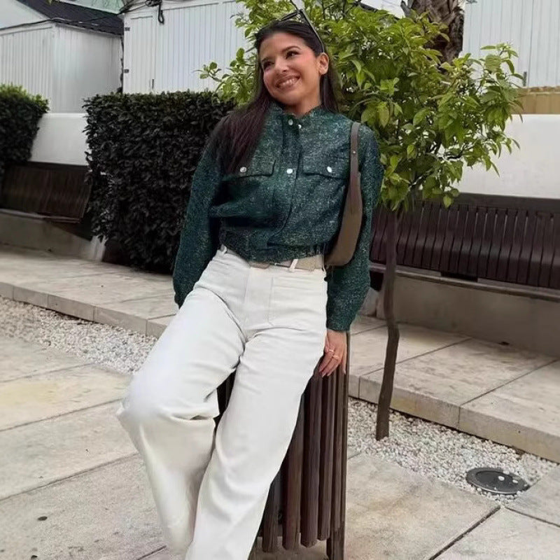 Damer modische kort skuren Denimjacka Mirla-Eva Jonsson