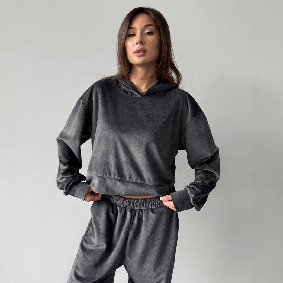 Damer modischer fleece-hoodie med elastisk midja Mirla-Eva Jonsson