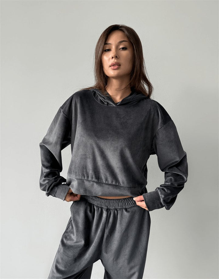 Damer modischer fleece-hoodie med elastisk midja Mirla-Eva Jonsson