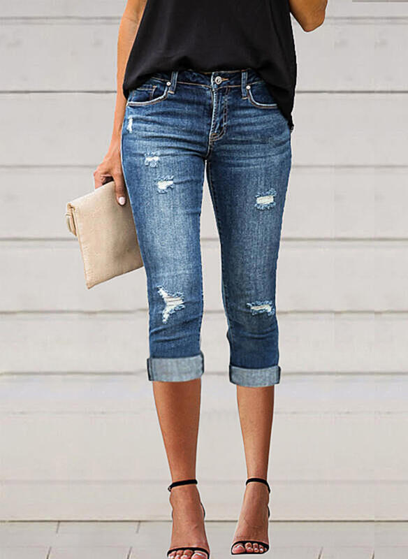 Damer modiska 3/4 jeans med avslappnade Used-detaljer Mirla-Eva Jonsson