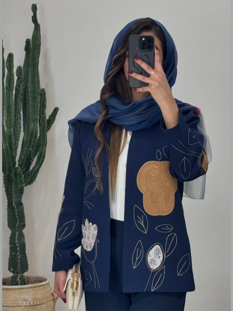Damer modiska Blazerjacka med blommiga broderier Mirla-Eva Jonsson