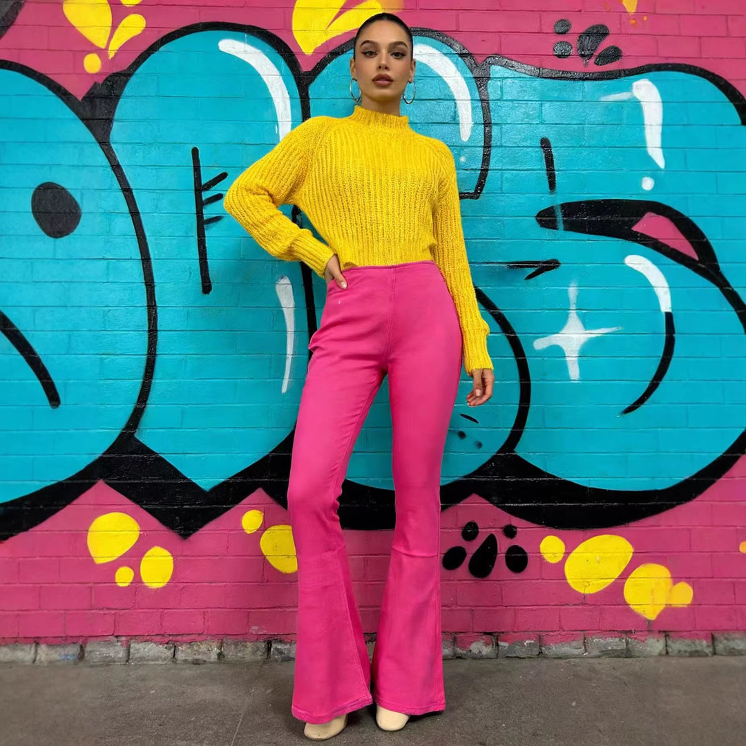 Damer modiska Flared Jeans med hög midja och bekväm passform Mirla-Eva Jonsson