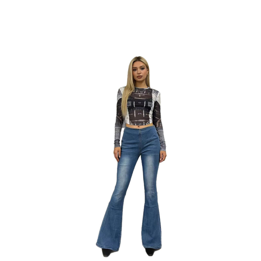 Damer modiska Flared Jeans med hög midja och bekväm passform Mirla-Eva Jonsson