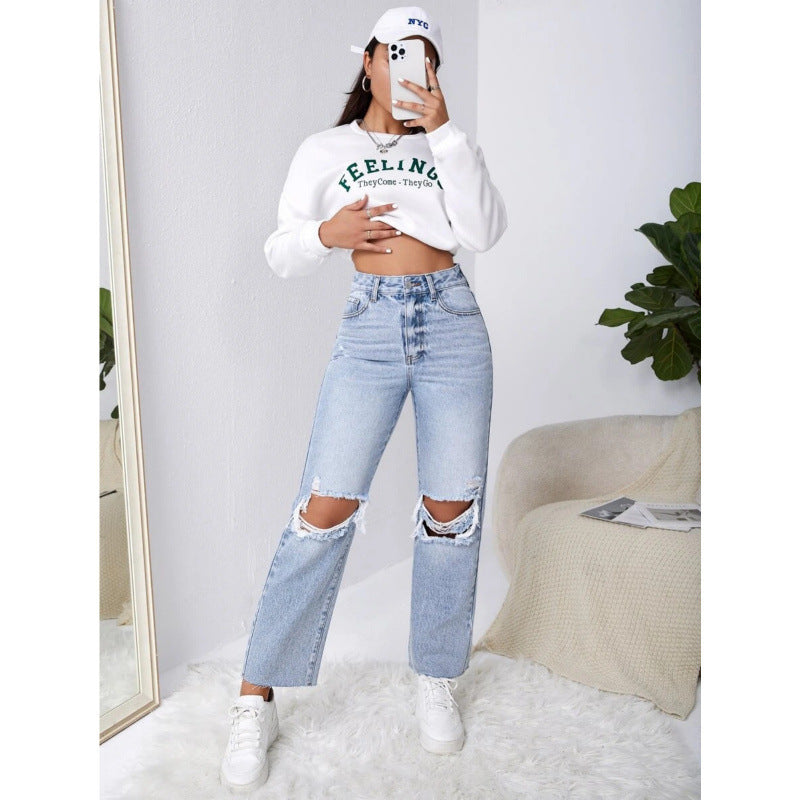 Damer mom-jeans i vintage-look med destroyed-effekter Mirla-Eva Jonsson