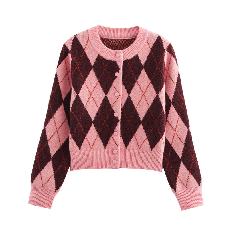Damer mönstrad stickad cardigan med knapplister och påkostad rhombdesign Mirla-Eva Jonsson