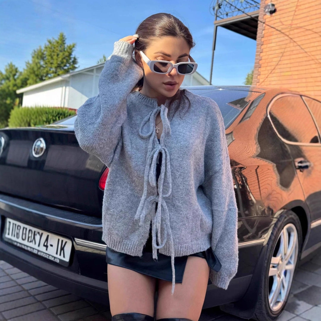 Damer mysig cardigan med band och vida ärmar Mirla-Eva Jonsson