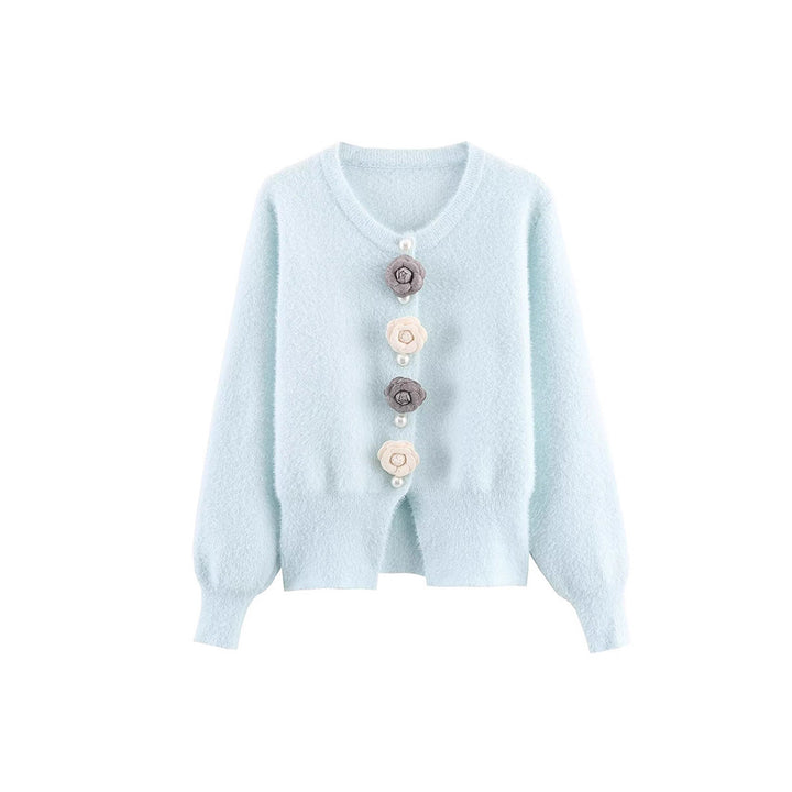 Damer mysig cardigan med eleganta blomdetaljer Mirla-Eva Jonsson