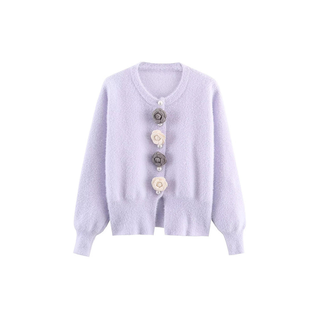 Damer mysig cardigan med eleganta blomdetaljer Mirla-Eva Jonsson