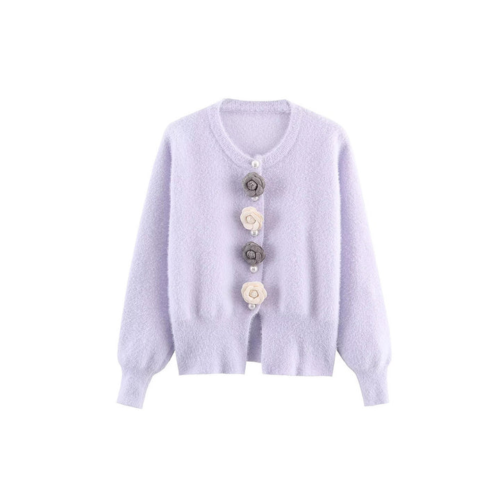 Damer mysig cardigan med eleganta blomdetaljer Mirla-Eva Jonsson