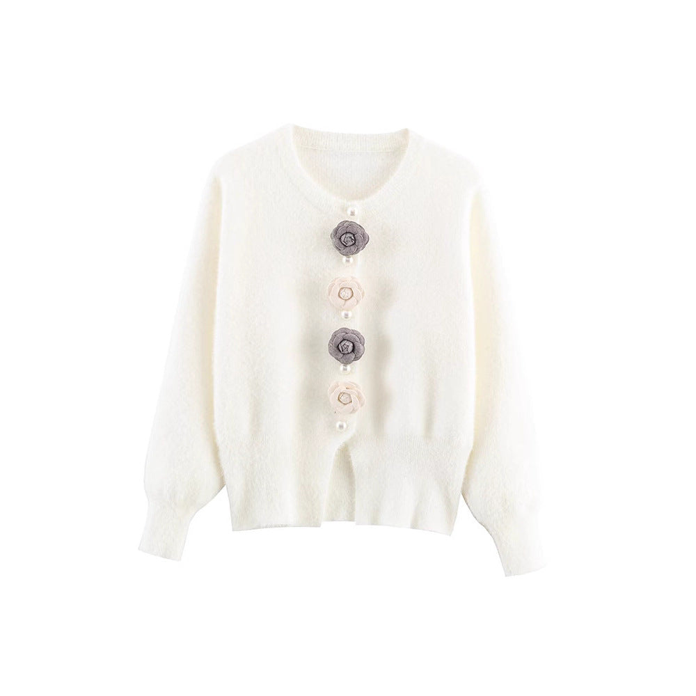 Damer mysig cardigan med eleganta blomdetaljer Mirla-Eva Jonsson