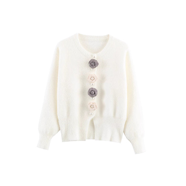 Damer mysig cardigan med eleganta blomdetaljer Mirla-Eva Jonsson