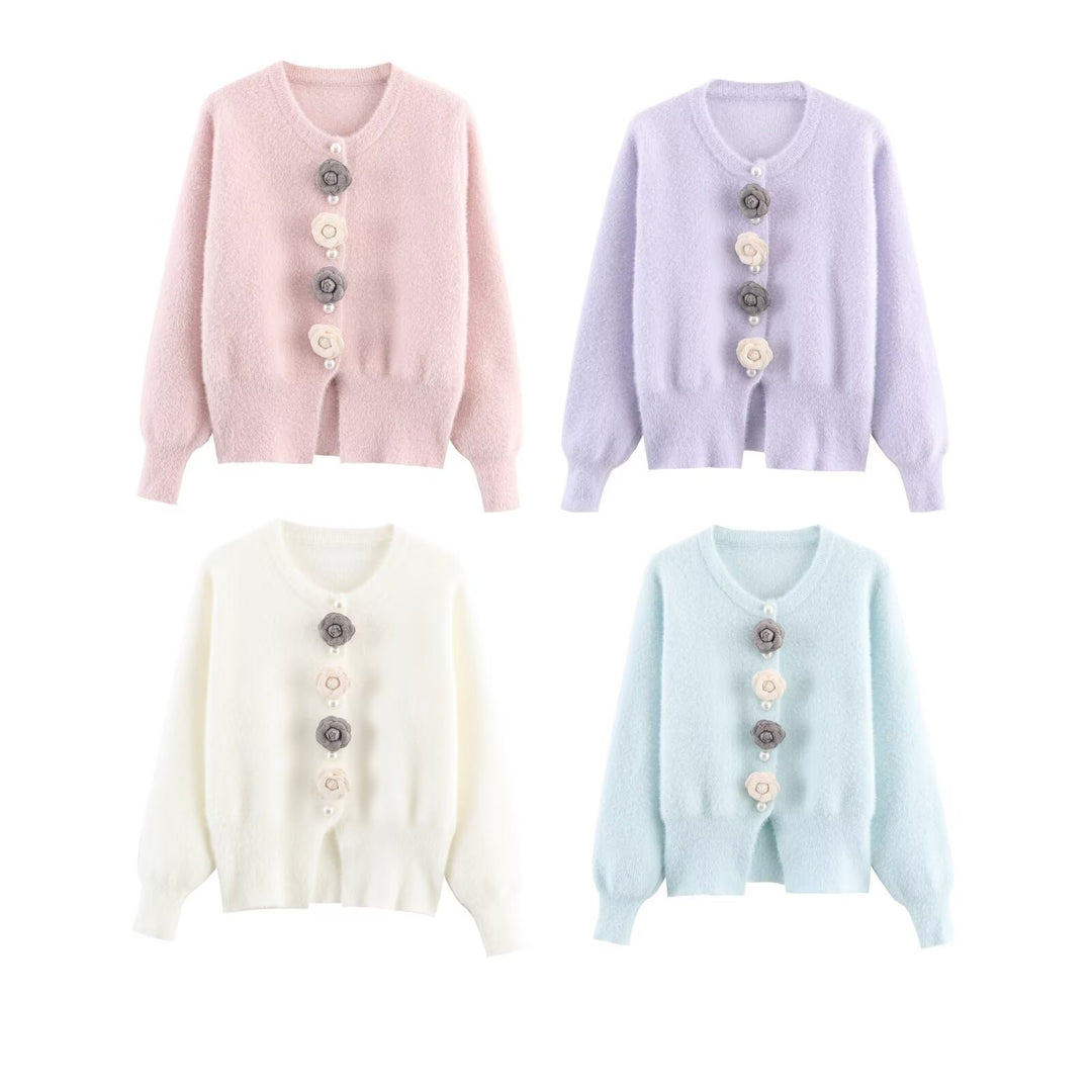 Damer mysig cardigan med eleganta blomdetaljer Mirla-Eva Jonsson