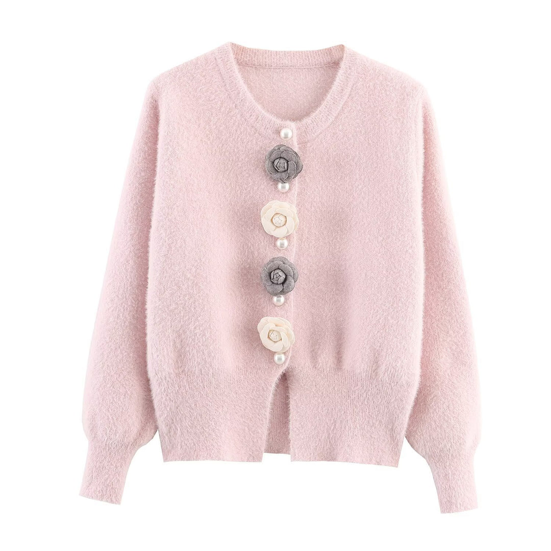 Damer mysig cardigan med eleganta blomdetaljer Mirla-Eva Jonsson