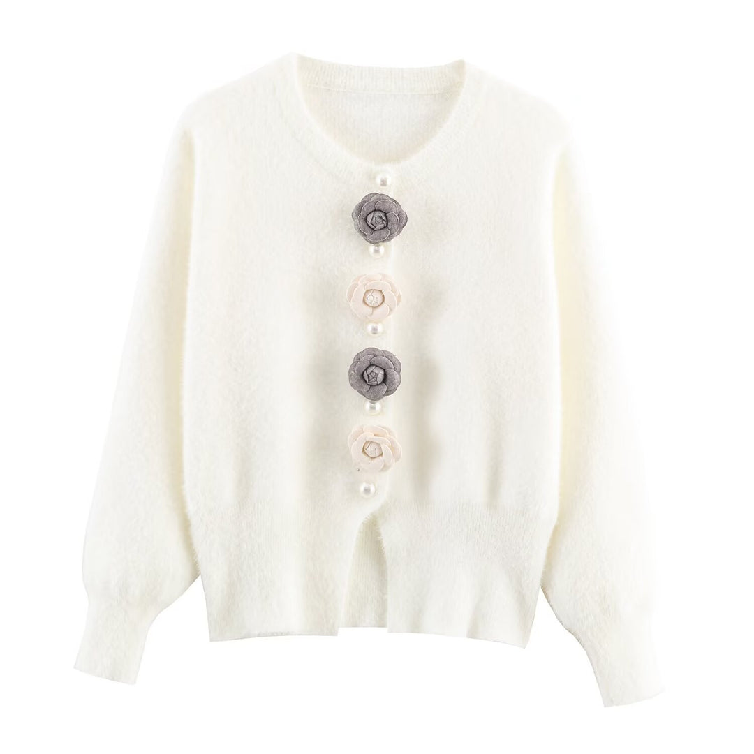 Damer mysig cardigan med eleganta blomdetaljer Mirla-Eva Jonsson