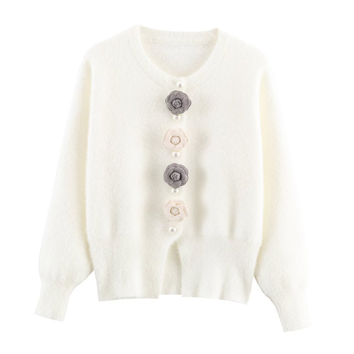 Damer mysig cardigan med eleganta blomdetaljer Mirla-Eva Jonsson