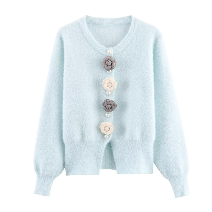 Damer mysig cardigan med eleganta blomdetaljer Mirla-Eva Jonsson