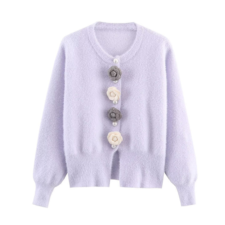 Damer mysig cardigan med eleganta blomdetaljer Mirla-Eva Jonsson
