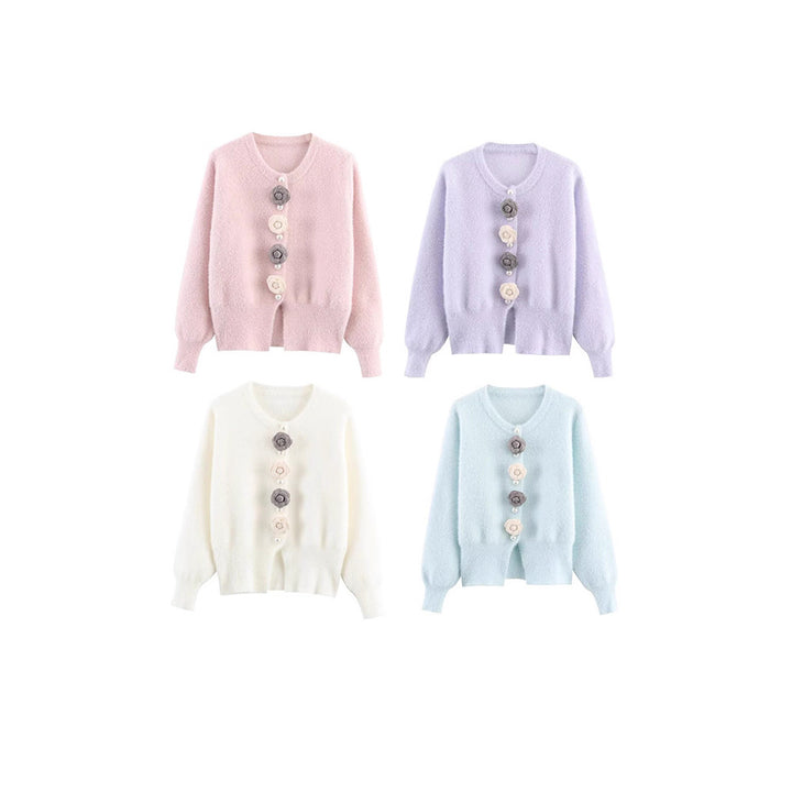 Damer mysig cardigan med eleganta blomdetaljer Mirla-Eva Jonsson