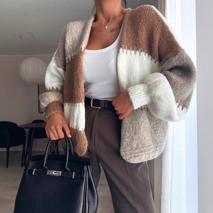 Damer mysig cardigan med moderna blockliknande mönster Mirla-Eva Jonsson