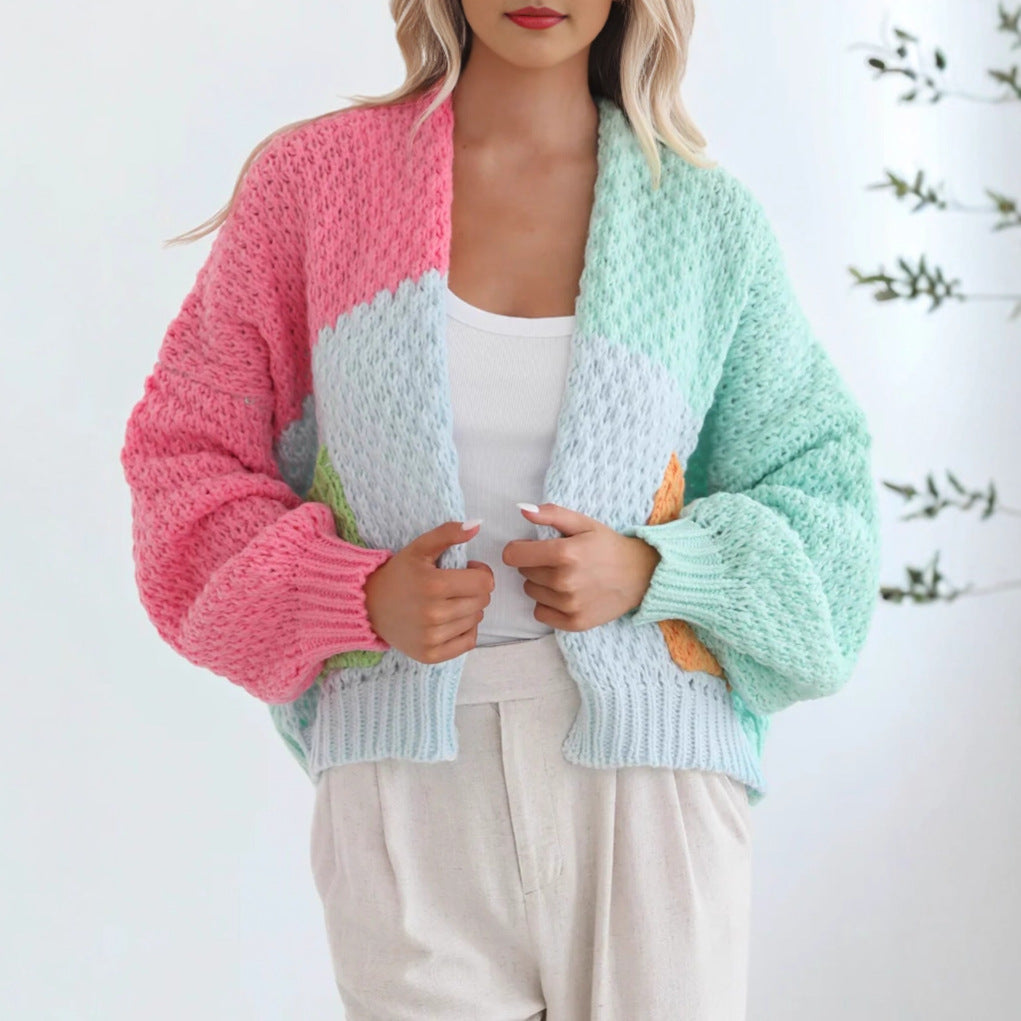 Damer mysig cardigan med oversized ärmar och färgkombination Mirla-Eva Jonsson