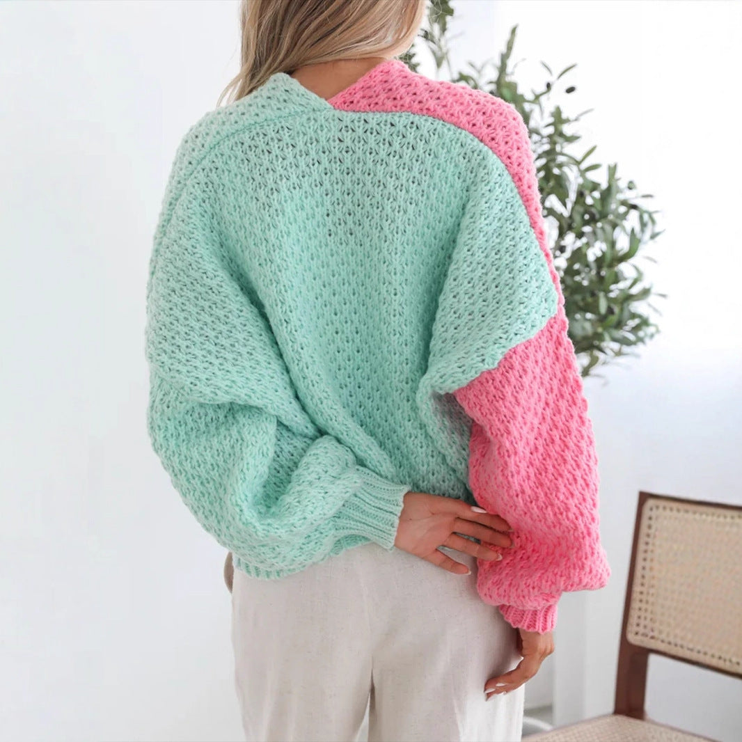 Damer mysig cardigan med oversized ärmar och färgkombination Mirla-Eva Jonsson