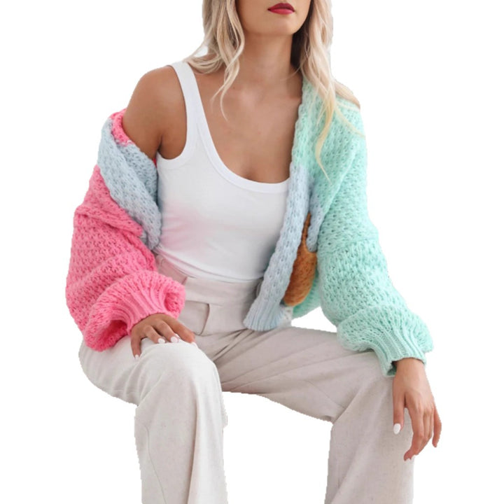 Damer mysig cardigan med oversized ärmar och färgkombination Mirla-Eva Jonsson