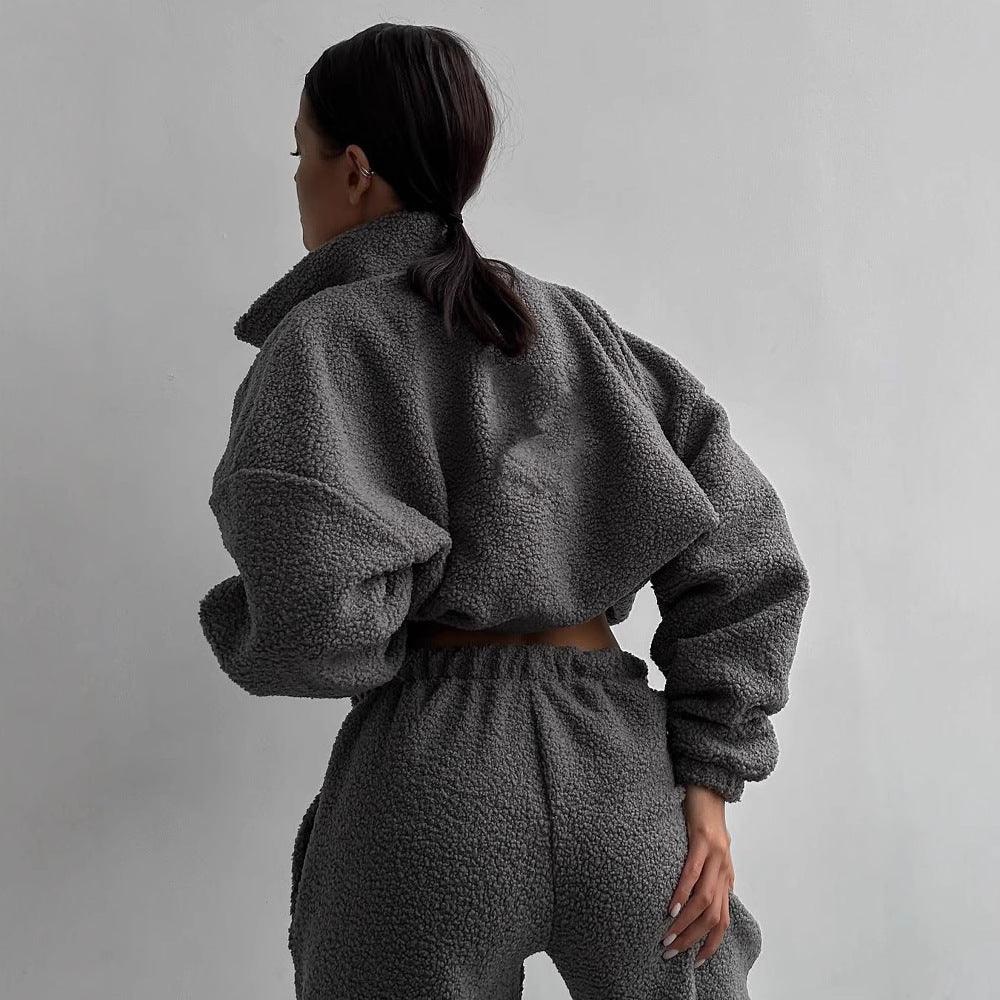 Damer mysig fleece joggingset med huva och elastisk midja Mirla-Eva Jonsson