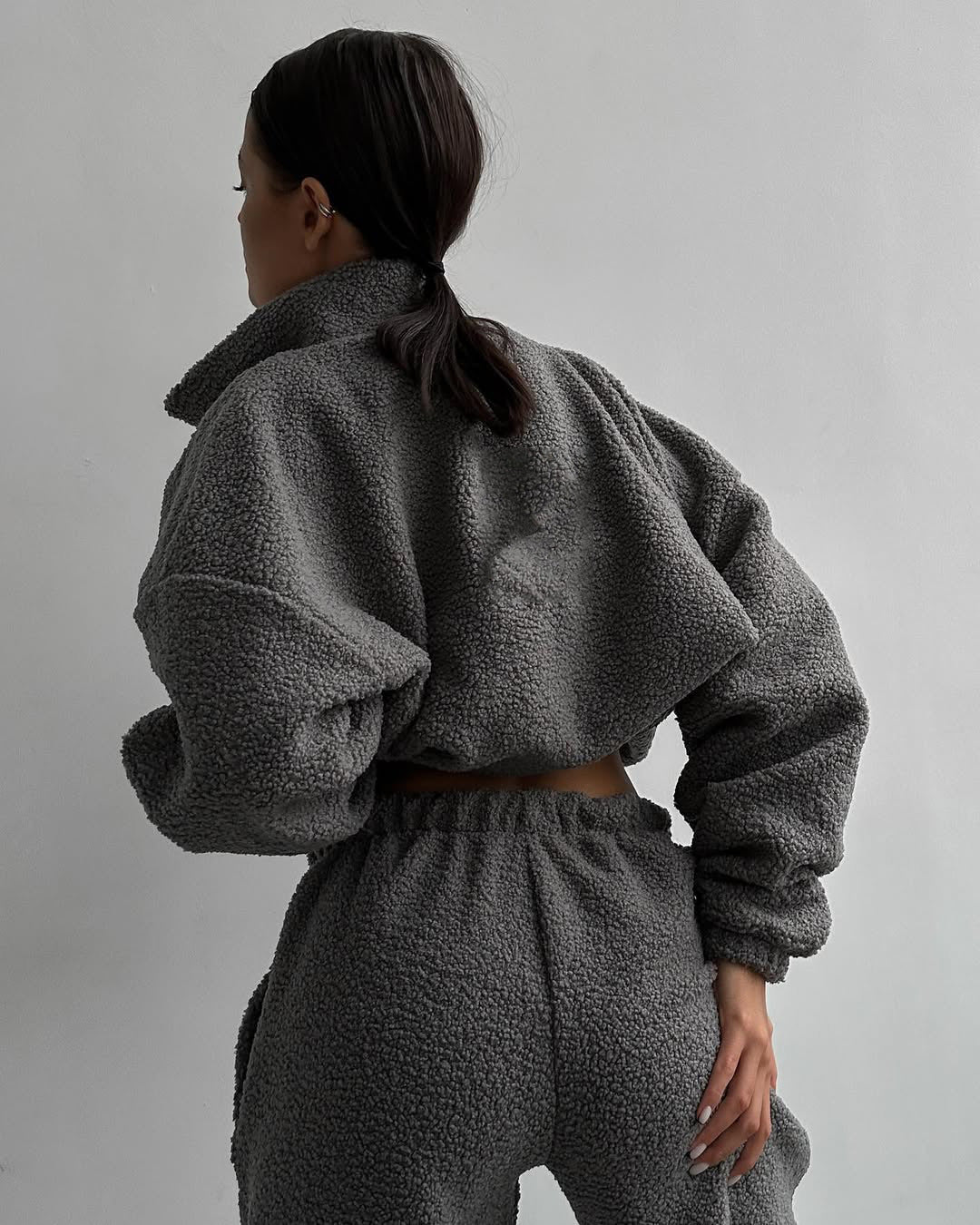 Damer mysig fleece joggingset med huva och elastisk midja Mirla-Eva Jonsson