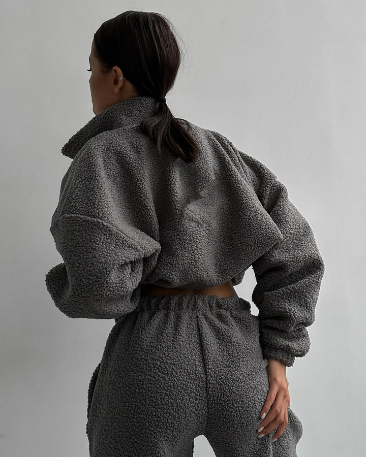 Damer mysig fleece joggingset med huva och elastisk midja Mirla-Eva Jonsson
