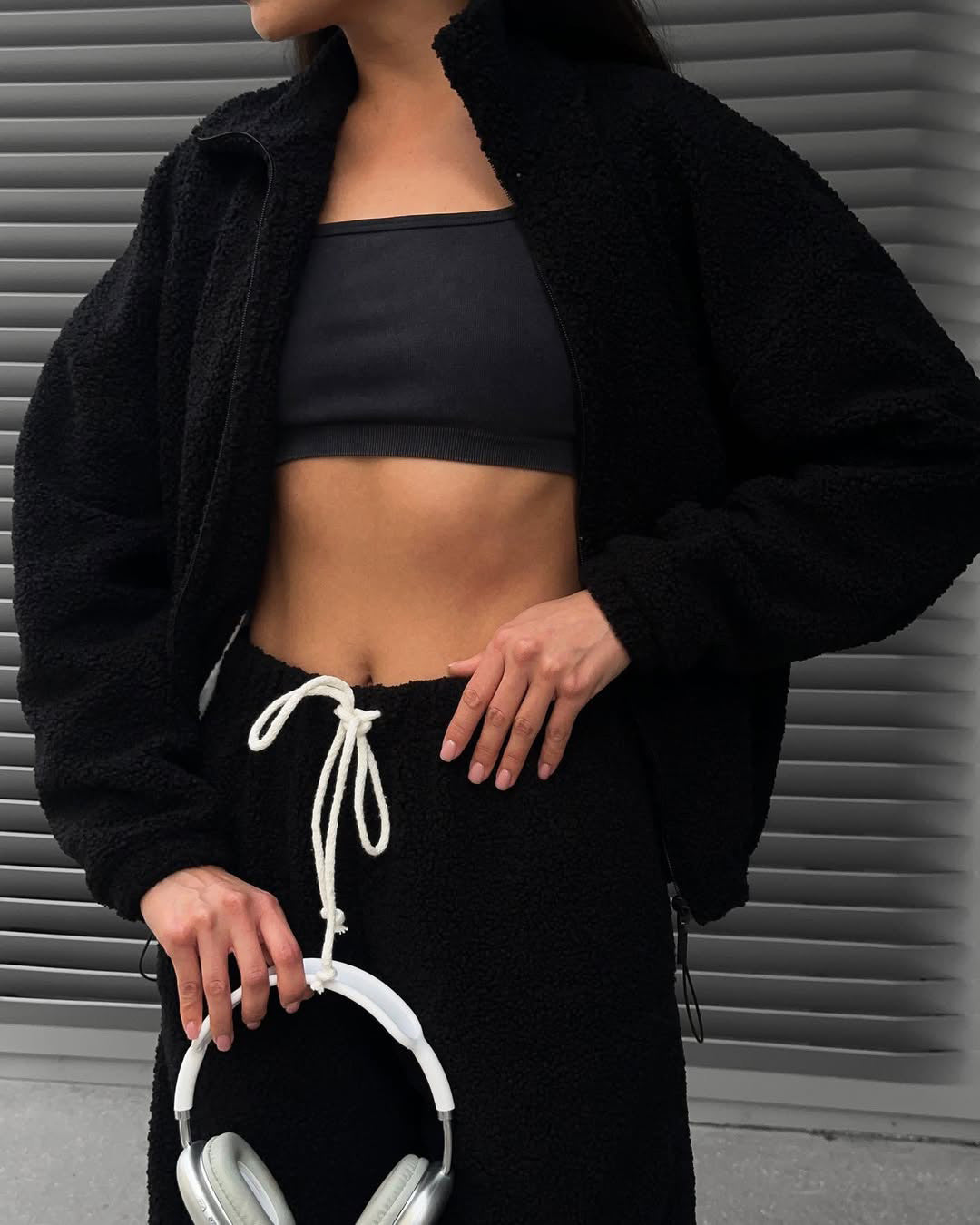 Damer mysig fleece joggingset med huva och elastisk midja Mirla-Eva Jonsson