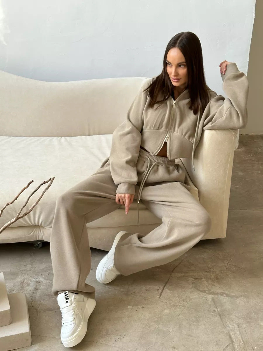 Damer mysig fleece set med huva och elastisk midja Mirla-Eva Jonsson