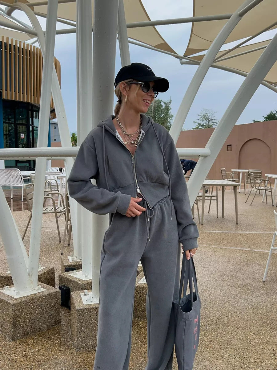 Damer mysig fleece set med huva och elastisk midja Mirla-Eva Jonsson
