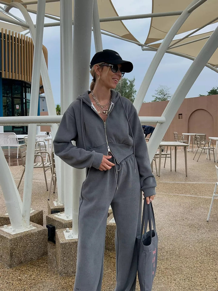 Damer mysig fleece set med huva och elastisk midja Mirla-Eva Jonsson