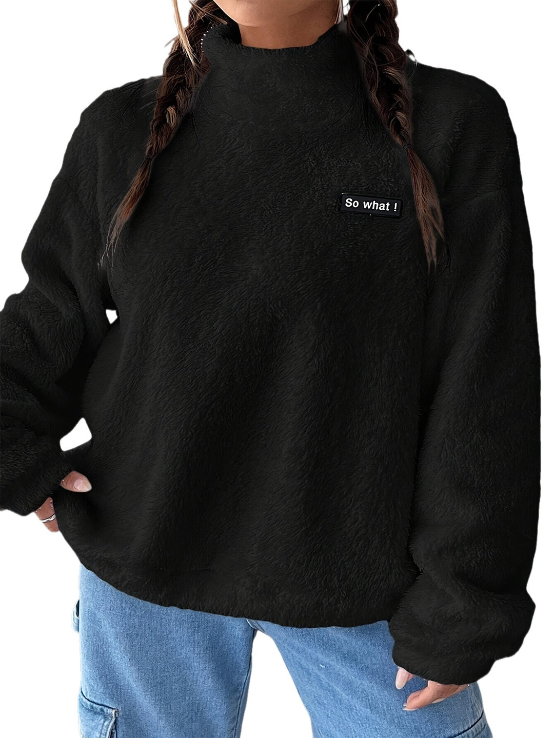 Damer mysig fleece-tröja med modernt broderimotiv Mirla-Eva Jonsson