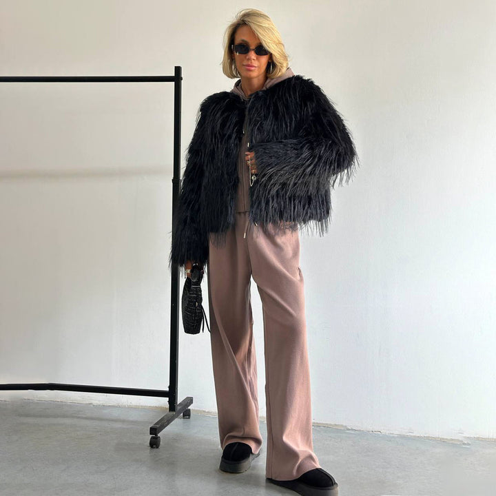 Damer mysig fleecejacka med unikt stickmönster Mirla-Eva Jonsson