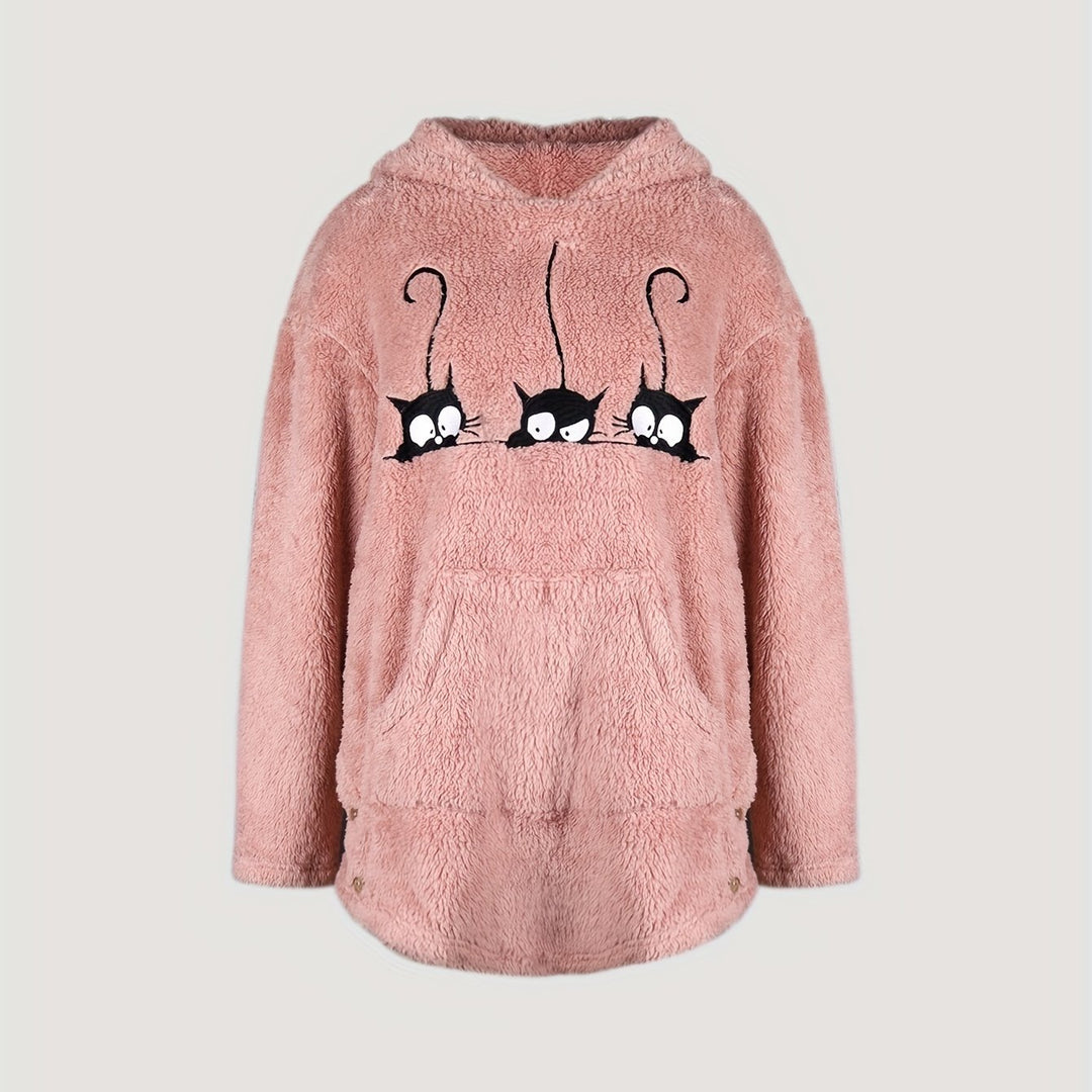 Damer mysig hoodie med kattmotiv Mirla-Eva Jonsson
