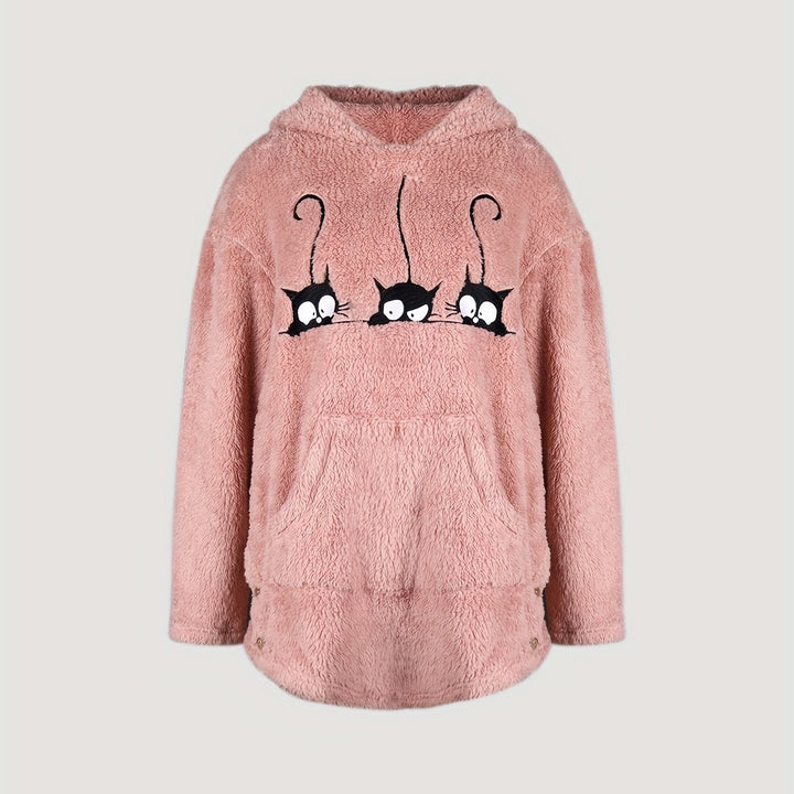 Damer mysig hoodie med kattmotiv Mirla-Eva Jonsson