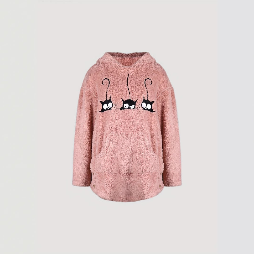 Damer mysig hoodie med kattmotiv Mirla-Eva Jonsson