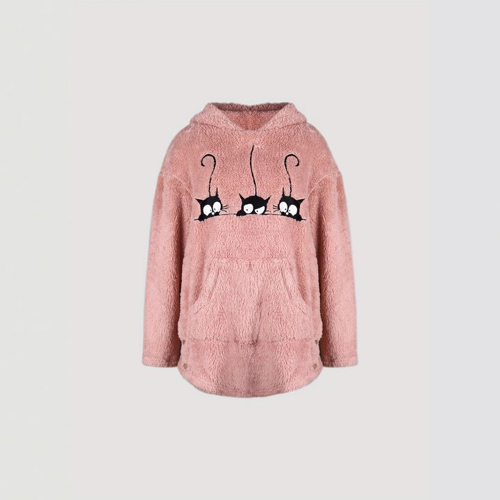 Damer mysig hoodie med kattmotiv Mirla-Eva Jonsson