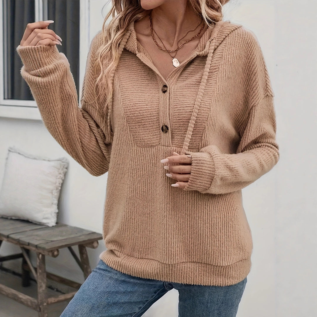 Damer mysig hoodie med knapplist och ribbstruktur Eva Jonsson-Eva Jonsson
