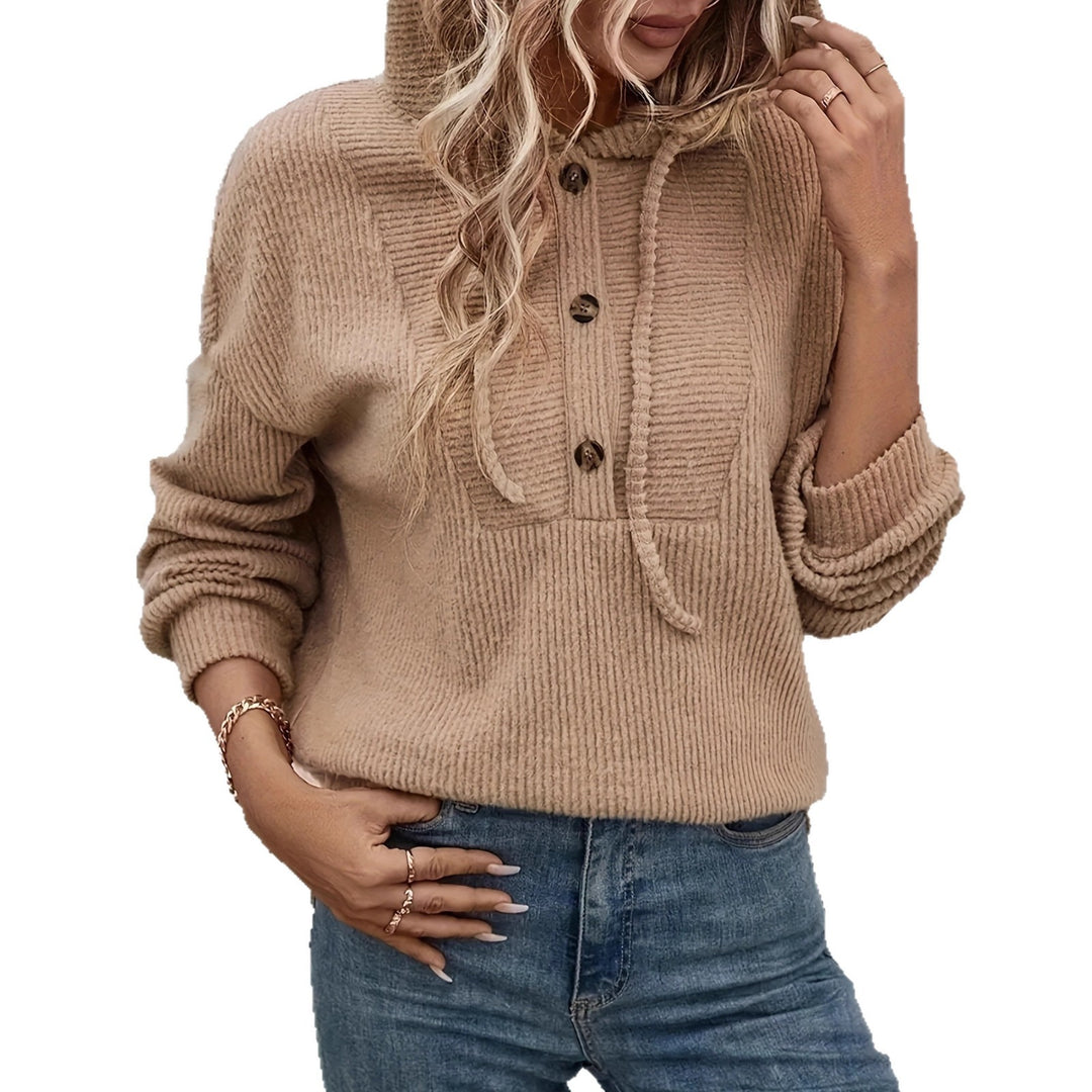 Damer mysig hoodie med knapplist och ribbstruktur Eva Jonsson-Eva Jonsson