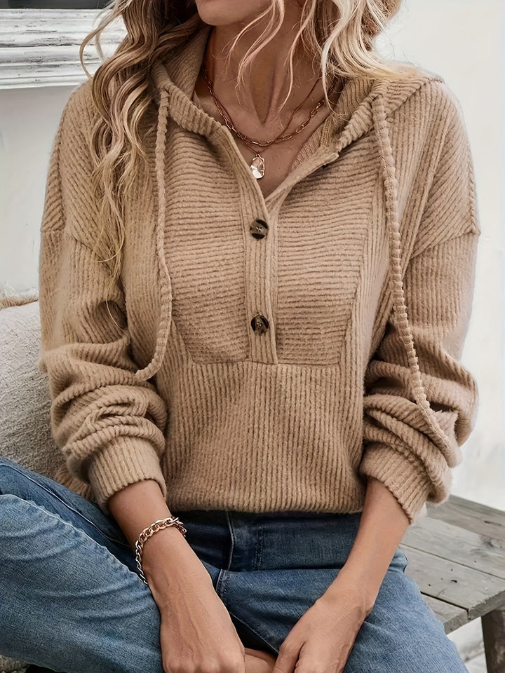 Damer mysig hoodie med knapplist och ribbstruktur Eva Jonsson-Eva Jonsson