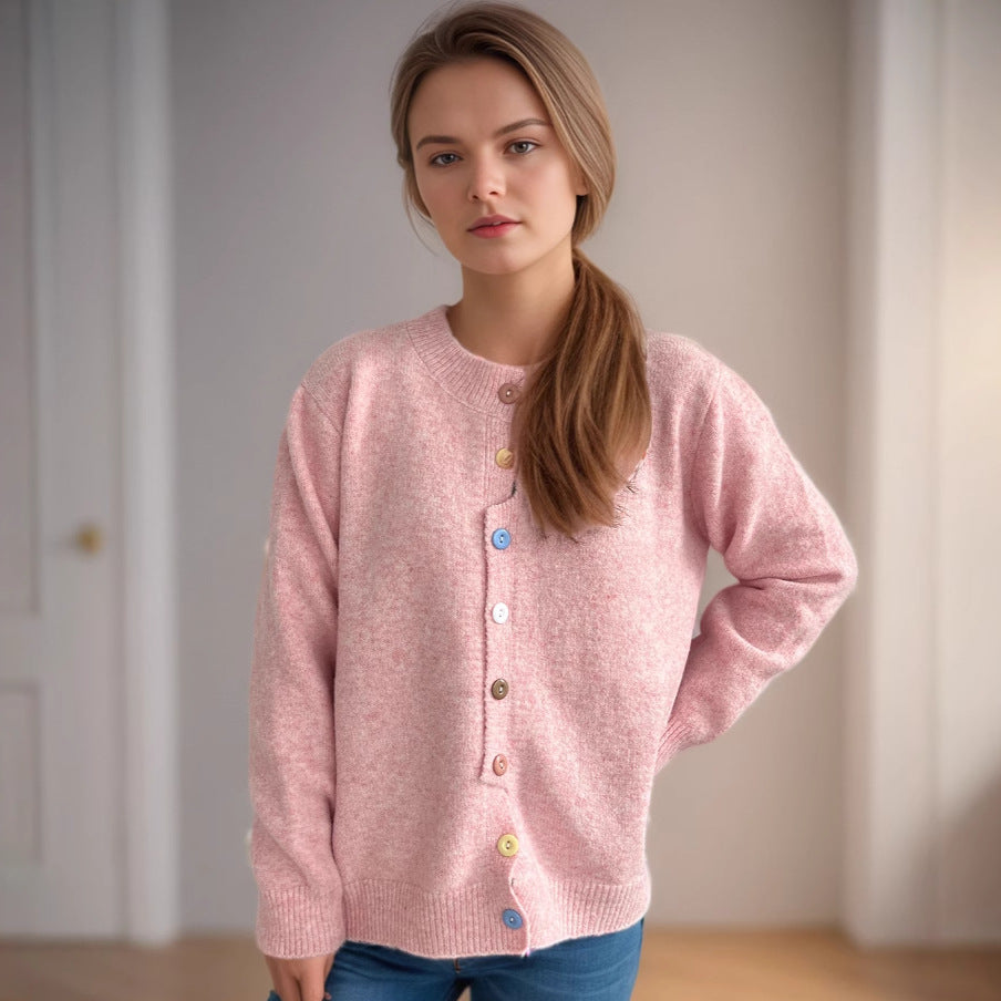Damer mysig kofta med färgglada knappdetaljer Eva Jonsson-Eva Jonsson